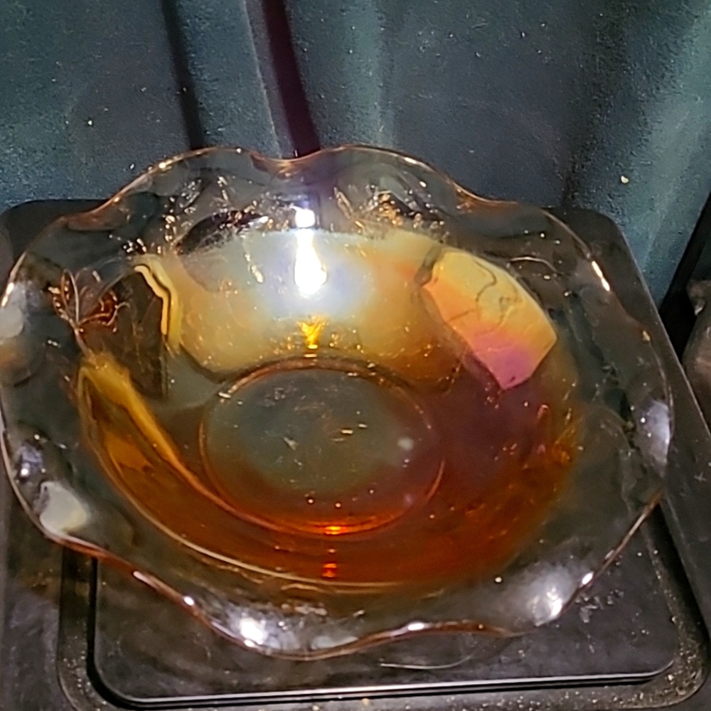 Peach Carnival Glass Serving Bowl - Floral Design